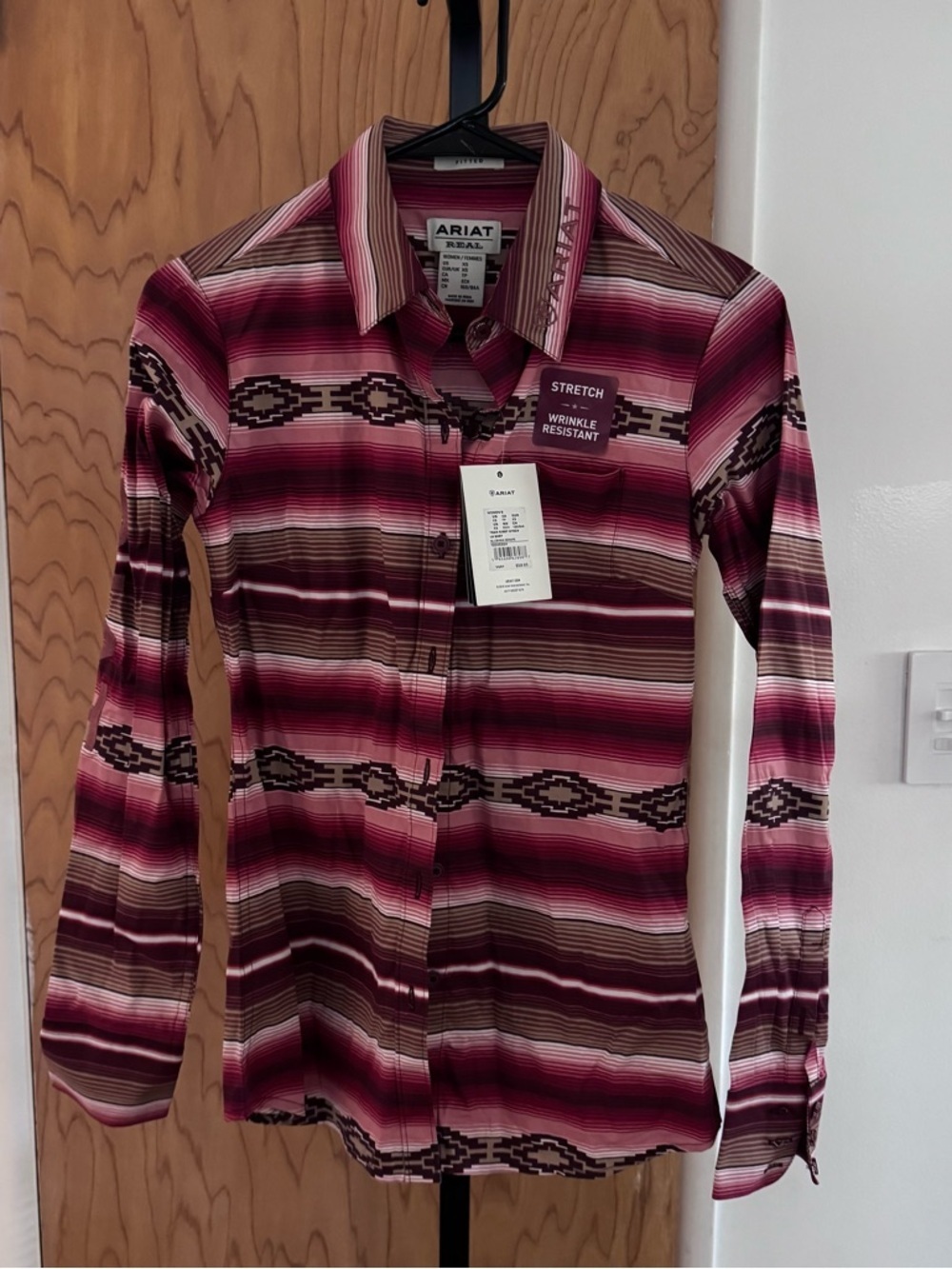 Ariat women’s Burgundy and Cream Striped Button-Down Shirt XS